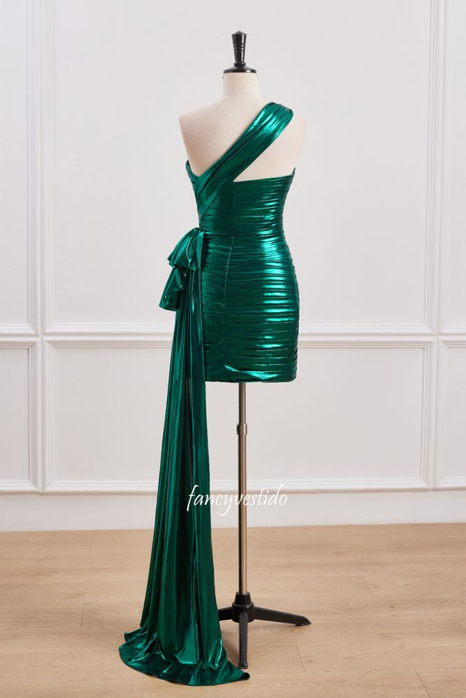 One Shoulder Pleated Bodycon Homecoming Dress with Belt