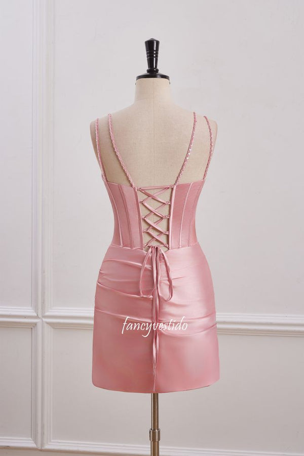 Double Straps Corset Sequin Ruched Homecoming Dress
