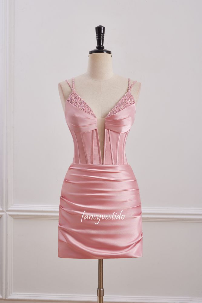 Double Straps Corset Sequin Ruched Homecoming Dress – FancyVestido