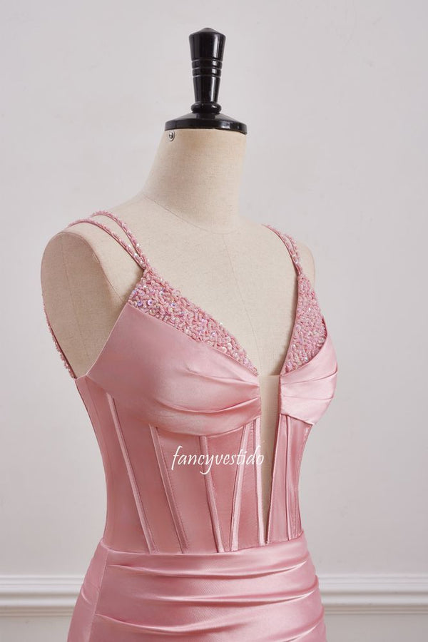 Double Straps Corset Sequin Ruched Homecoming Dress