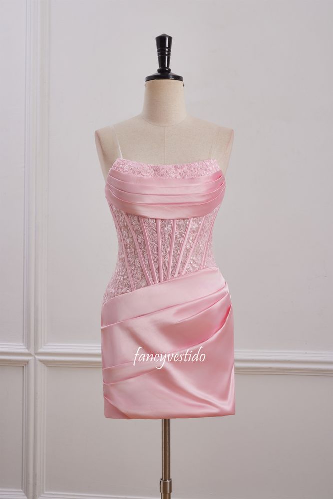 Strapless Pink Pleated Applique Tight Homecoming Dress