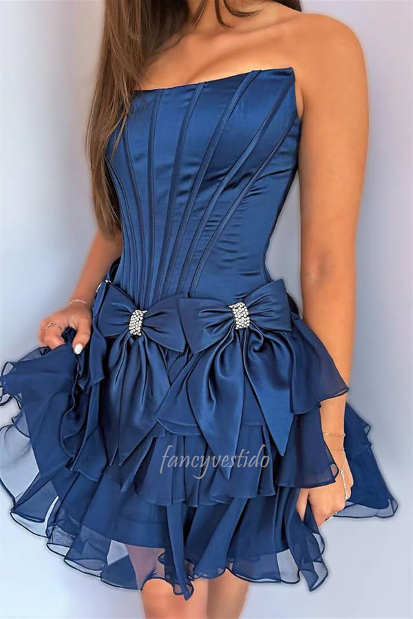 Strapless Sleeveless A-Line Homecoming Dress with Bow