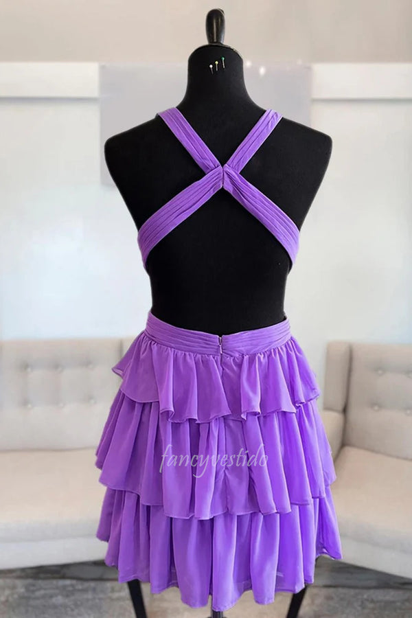 Pluning V-Neck Pleated Cutout Ruffle Homecoming Dress