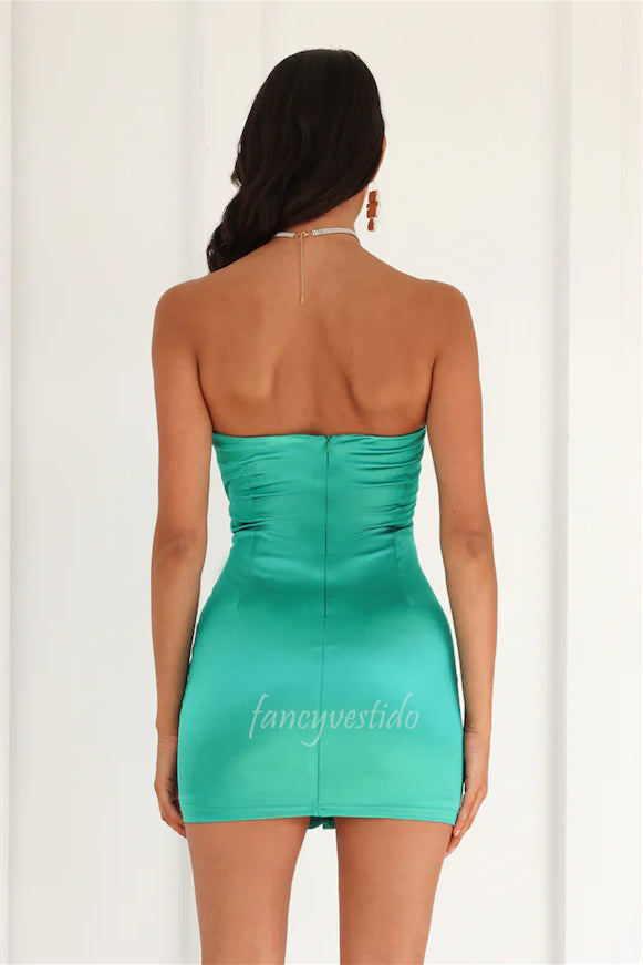 Green Twist Knot Ruched Tight Party Homecoming Dress