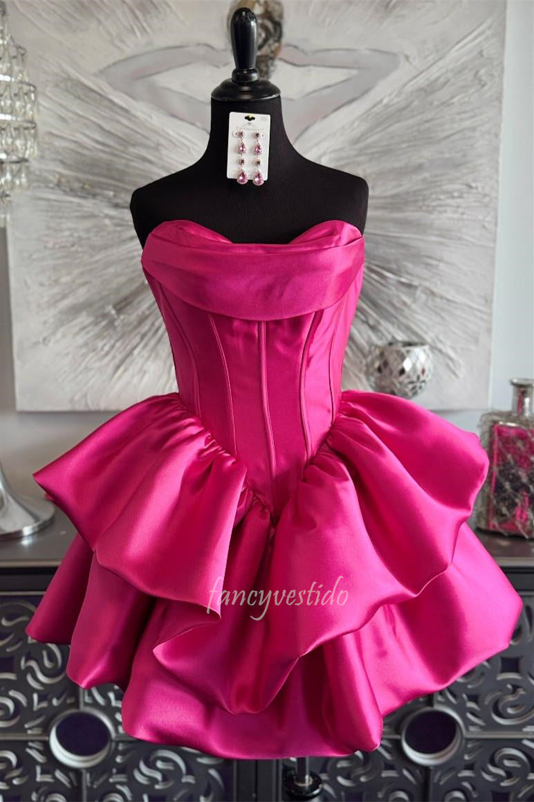 Strapless Ruched A-Line Ruffle Hem Homecoming Dress