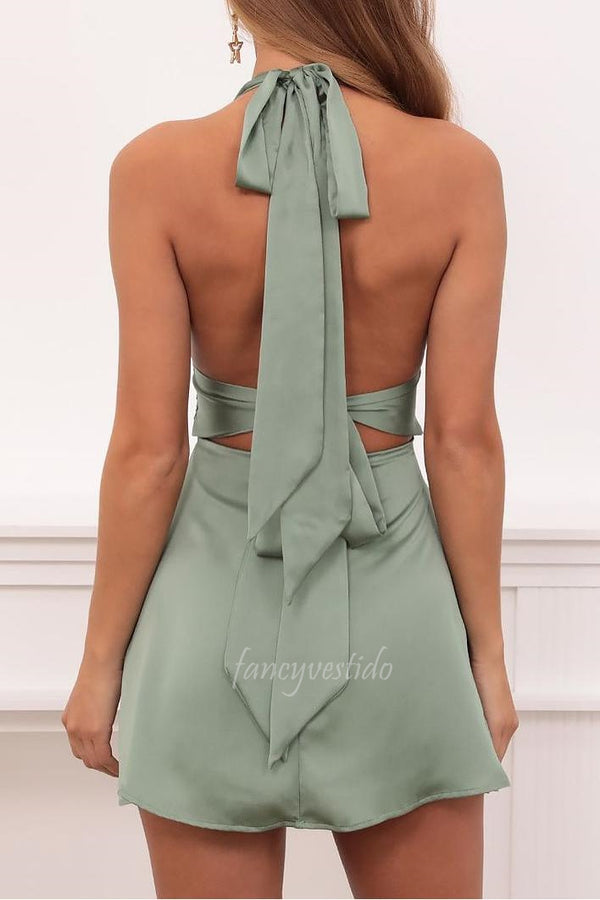 Halter Pluning Neck Pleated A-Line Party Homecoming Dress