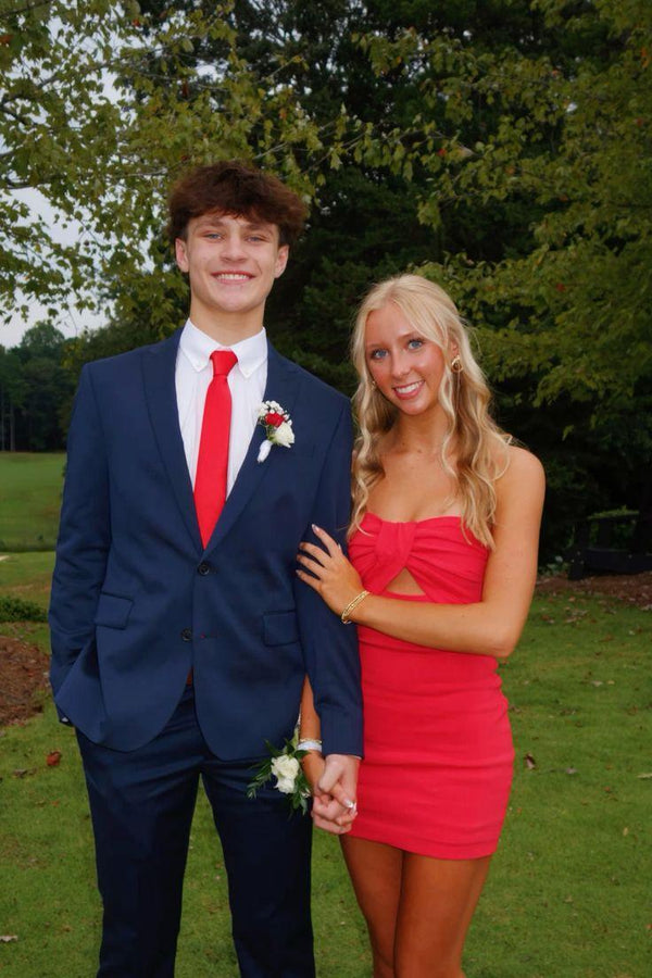 Straplesss Pink Keyhole Party Sheath Homecoming Dress