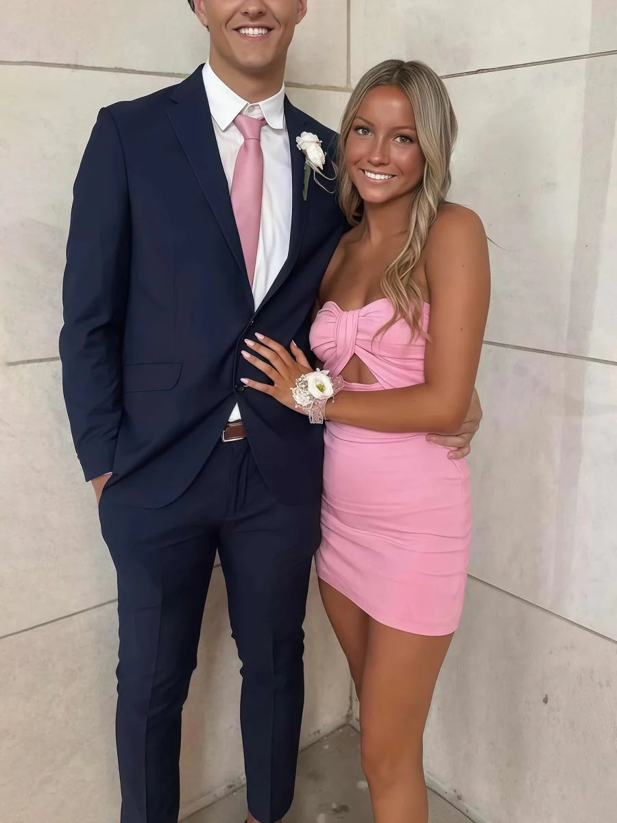 Straplesss Pink Keyhole Party Sheath Homecoming Dress