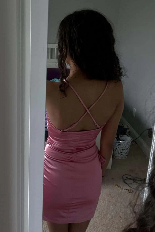 Spaghetti Straps Tight Homecoming Dress wth Ruffle Hem