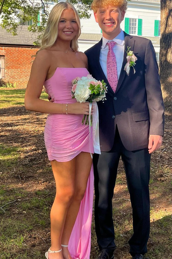 Strapless Pleated Tight Homecoming Dress with Belt