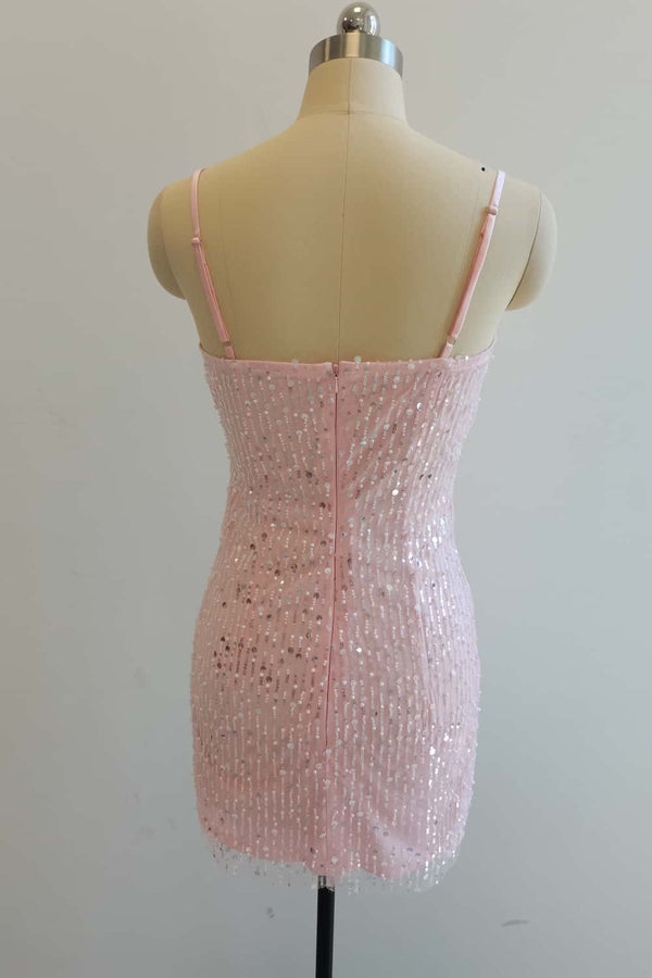 Straps Sequin Beaded Tight Party Homecoming Dress