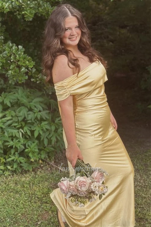 Off the Shoulder Yellow Sheath Long Maxi Prom Dress
