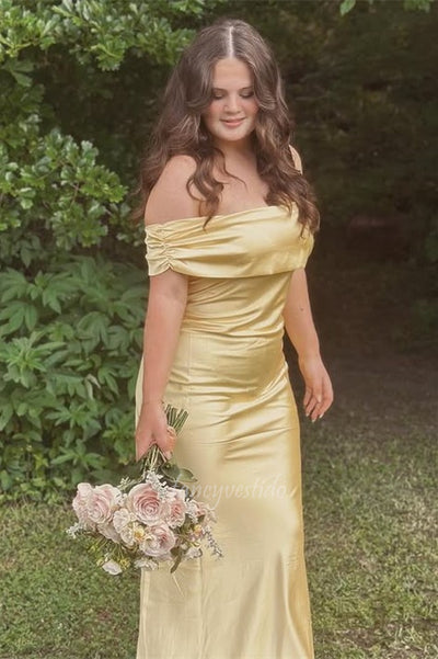 Off the Shoulder Yellow Sheath Long Maxi Prom Dress