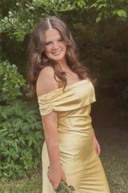 Off the Shoulder Yellow Sheath Long Maxi Prom Dress