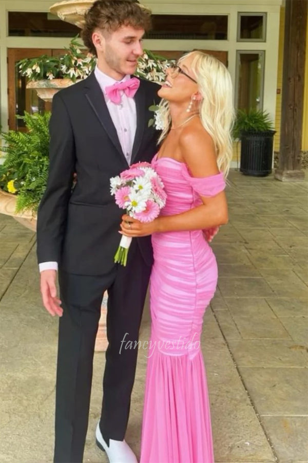 Off the Shoulder Sweetheart Ruched Mermaid Prom Dress