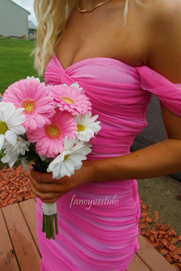 Off the Shoulder Sweetheart Ruched Mermaid Prom Dress