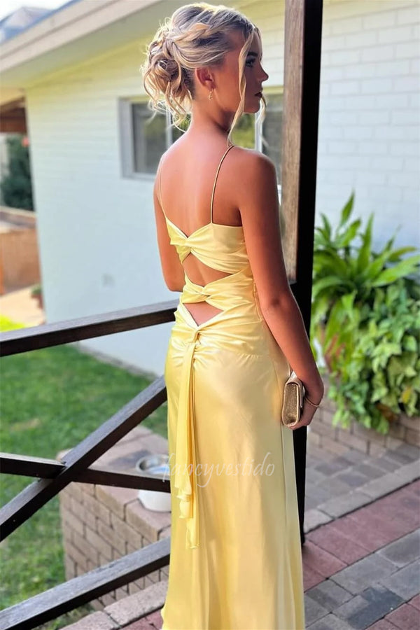 Chic Straps V-Neck Twist Knot Mermaid Prom Dress with Slit