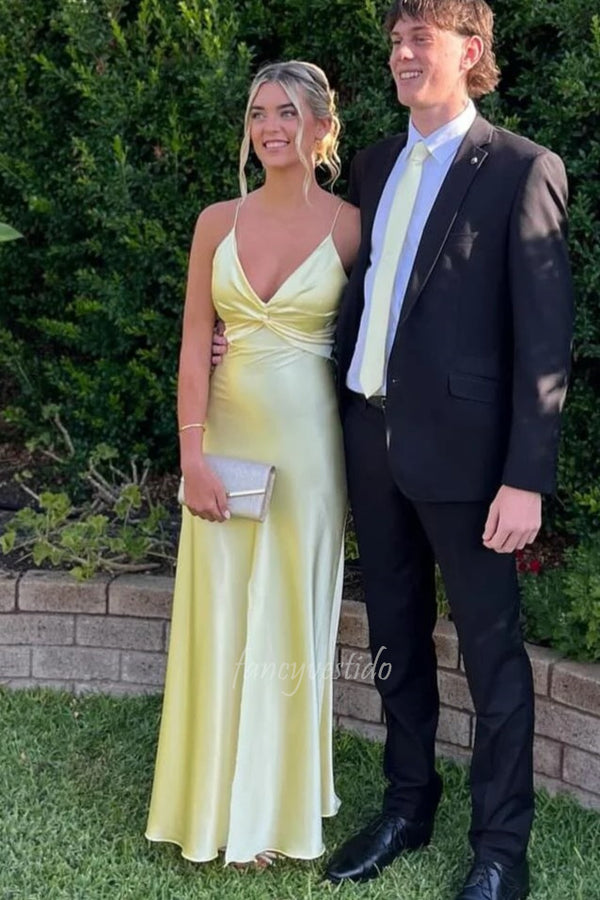 Chic Straps V-Neck Twist Knot Mermaid Prom Dress with Slit