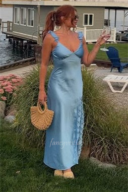 Ruffle Straps V-Neck Mermaid Prom Dress with High Slit