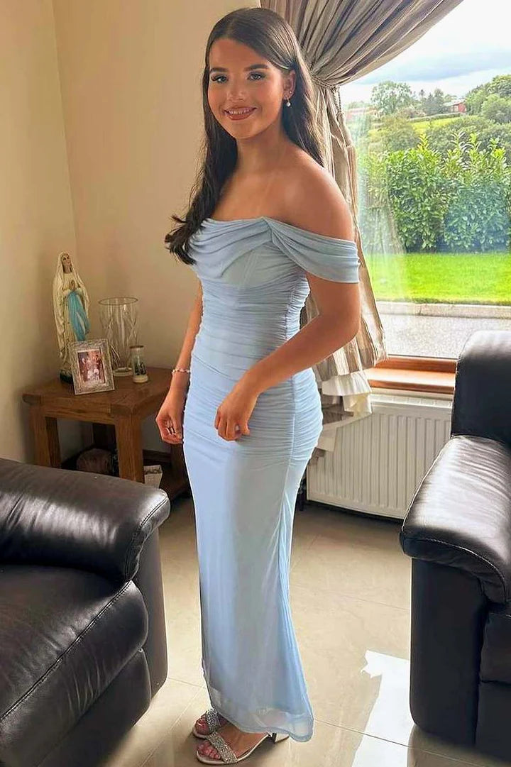 Elegant Off the Shoulder Ruched Sheath Mermaid Prom Dress