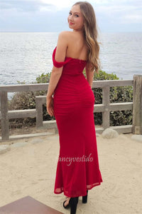 Elegant Off the Shoulder Ruched Sheath Mermaid Prom Dress