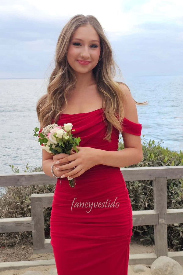 Elegant Off the Shoulder Ruched Sheath Mermaid Prom Dress