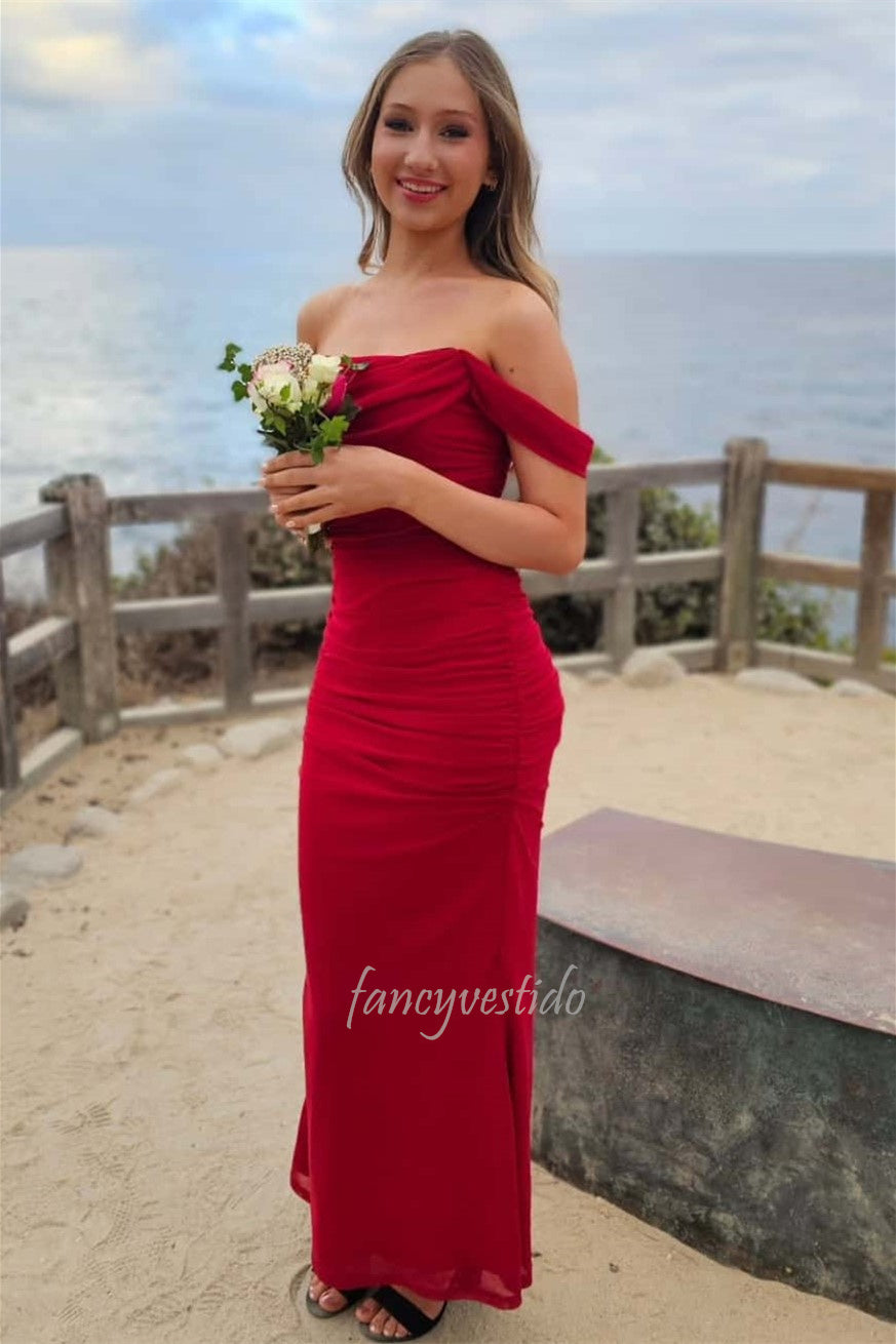 Elegant Off the Shoulder Ruched Sheath Mermaid Prom Dress