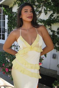 Chic Straps V-Neck Ruffle Sheath Satin Maxi Prom Dress