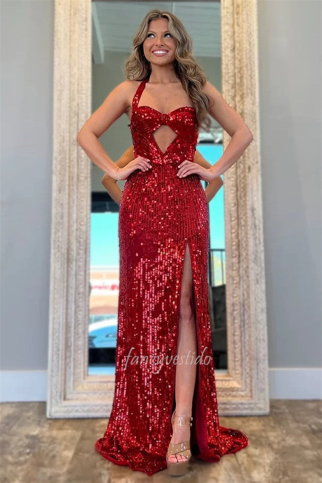 Luxurious Red Sweetheart Keyhole Sequin Mermaid Prom Dress FancyVestido Luxurious Red Sweetheart Keyhole Sequin Mermaid Prom Dress FancyVestido