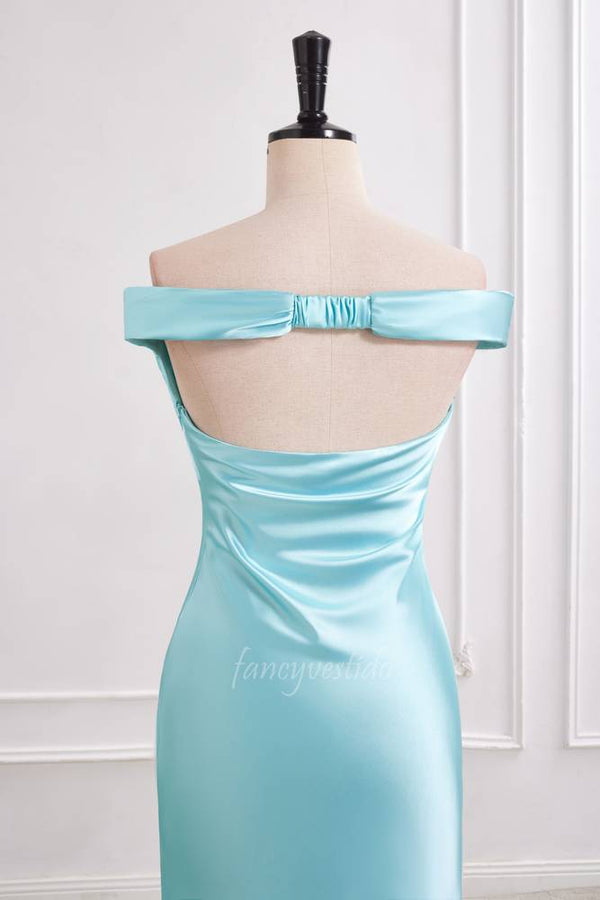 Chic Aqua Sheath Maxi Prom Dress with Off the Shoulder