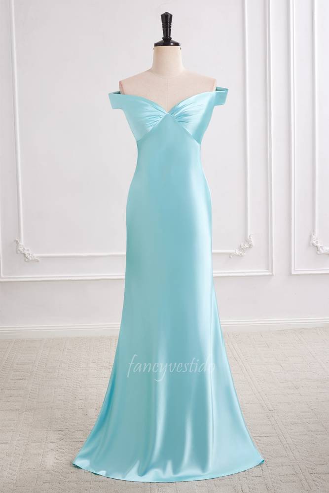 Chic Aqua Sheath Maxi Prom Dress with Off the Shoulder