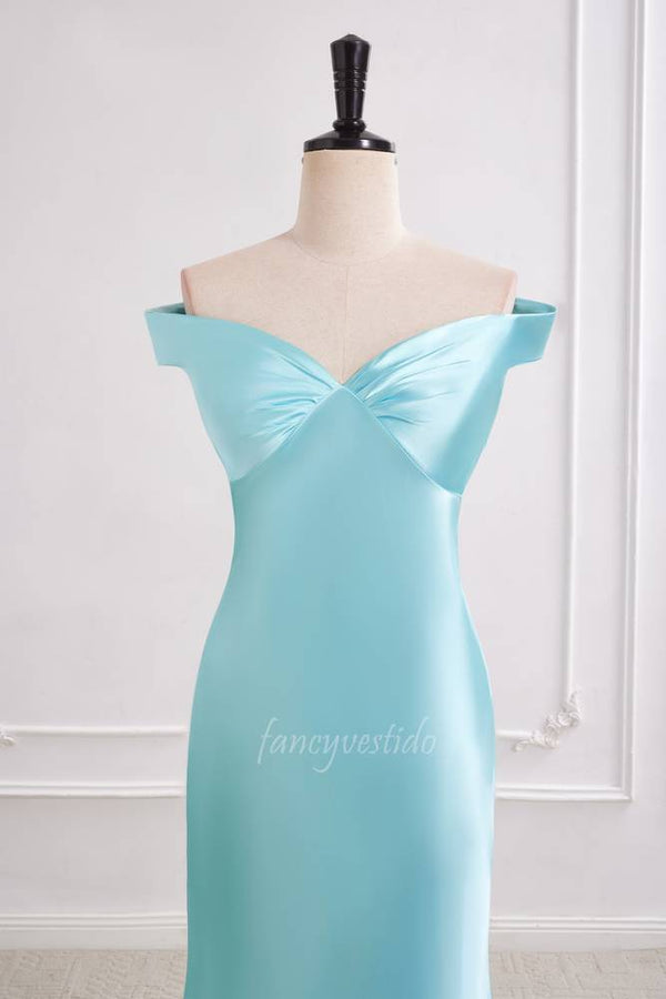 Chic Aqua Sheath Maxi Prom Dress with Off the Shoulder