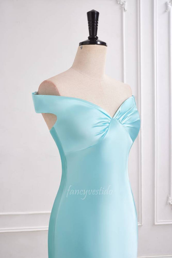 Chic Aqua Sheath Maxi Prom Dress with Off the Shoulder