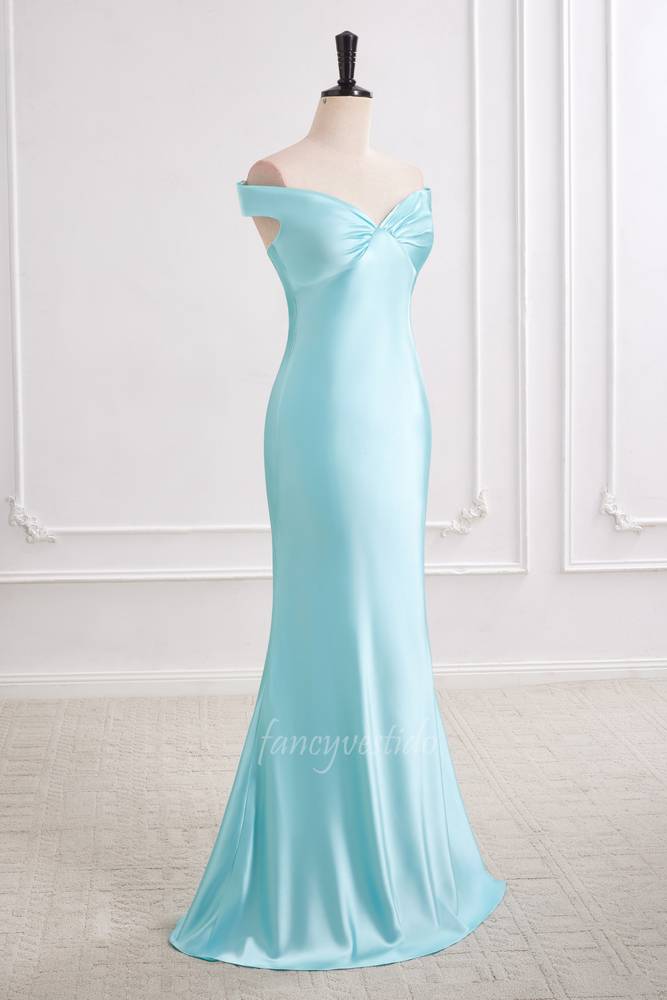 Chic Aqua Sheath Maxi Prom Dress with Off the Shoulder