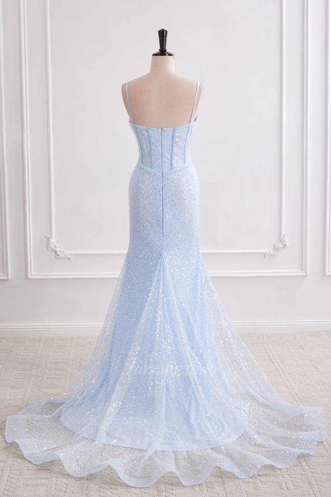 Sparkly Light Blue Sequin Mermaid Long Prom Dress FancyVestido Sparkly Light Blue Sequin Mermaid Long Prom Dress FancyVestido