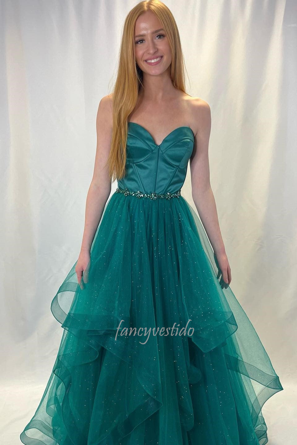 Elegant Strapless Satin Tiered A-Line Prom Dress