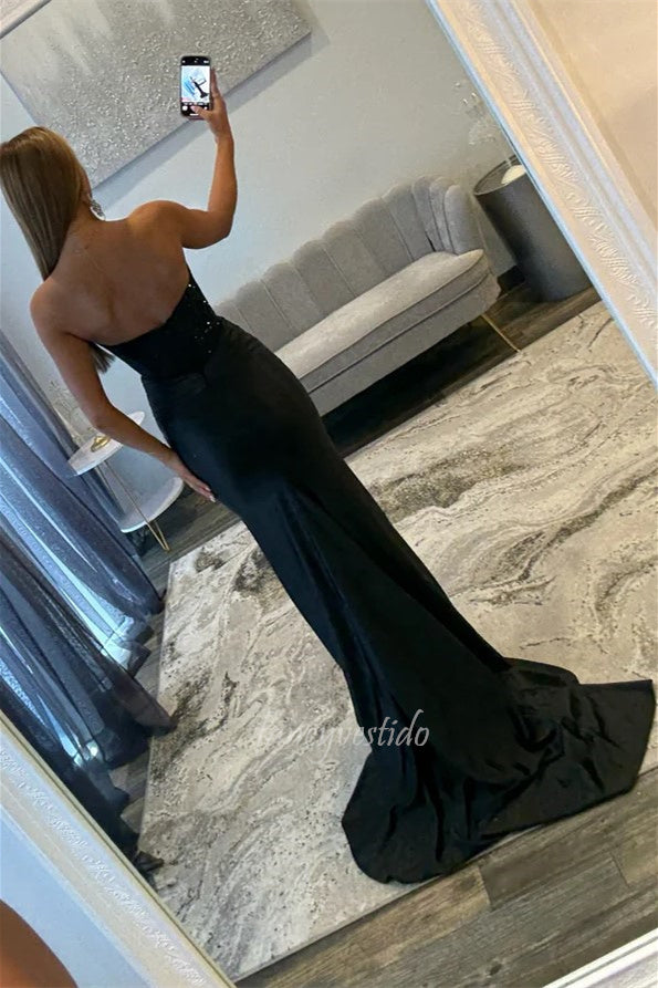 Black Strapless Sweetheart Boned Mermaid Formal Prom Dress