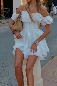 Fashion A-Line Empire Off-Shoulder Ruffle Chiffon Mini Homecoming Dress