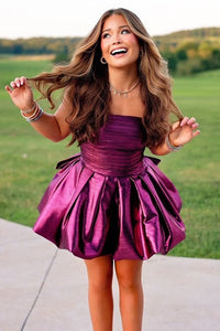 Fashion A-Line Pleated Empire Strapless Homecoming Dress With Bow