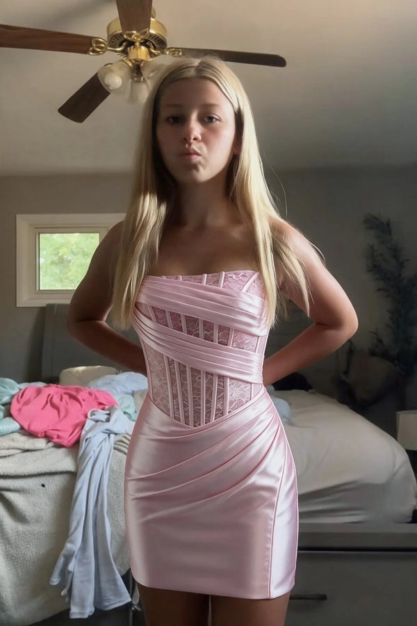 Fashion Bodycon Lace And Satin Ruched Empire Homecoming Dress 