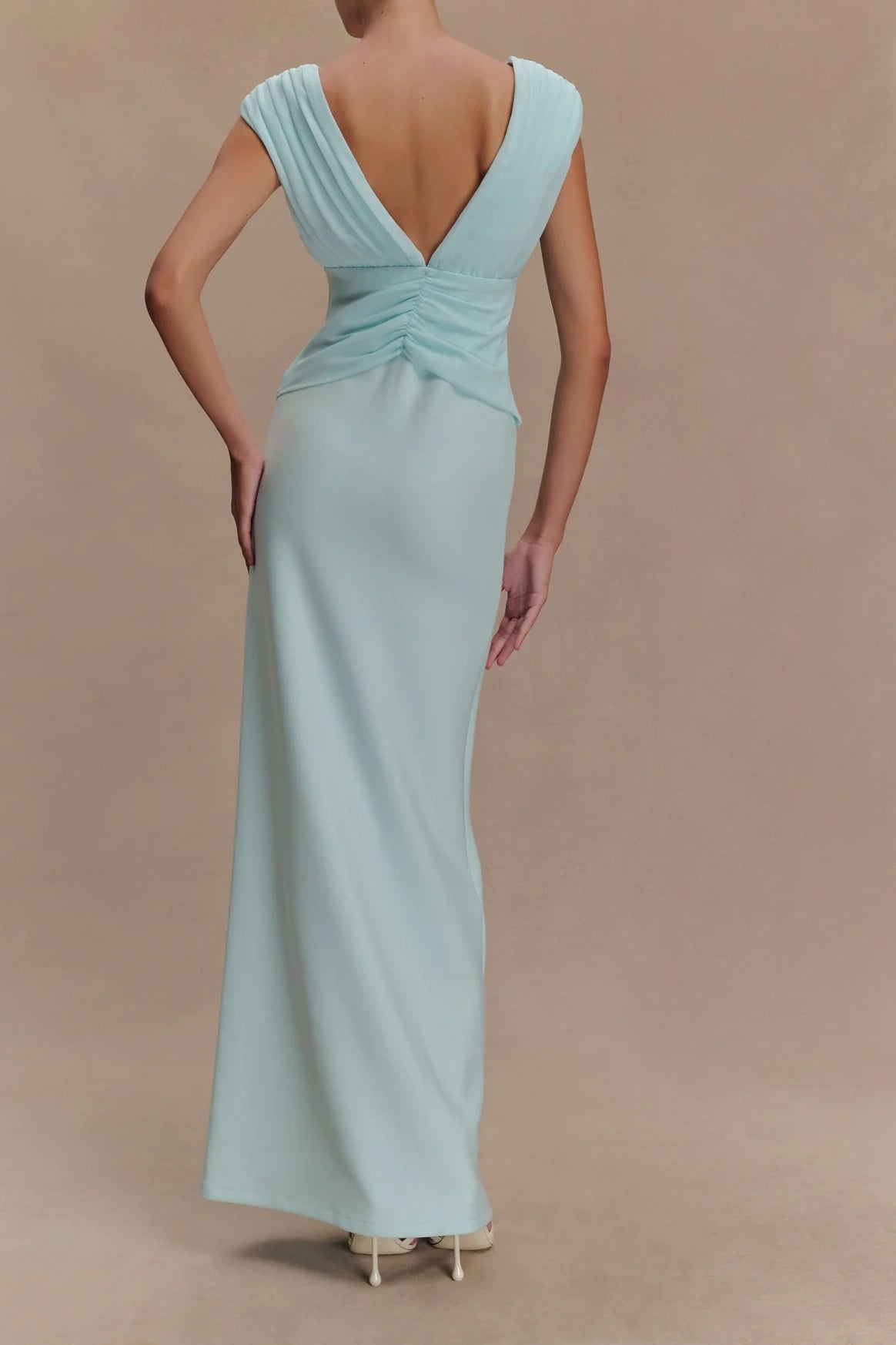 Fashion Low V-Neck Open Back Chiffon Empire Sheath Party Prom Dress