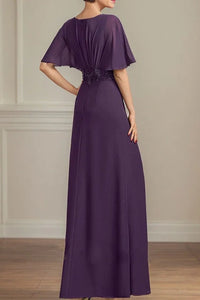 Fashion Purple Chiffon A-Line V-Neck Appliques Mother Of The Bride Dress