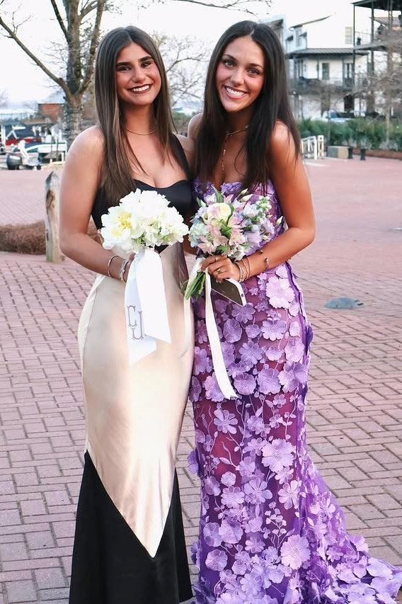 Fashion Purple Lace Floral Strapless Mermaid Party Prom Dress
