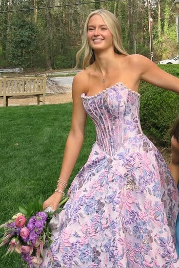 Fashion Satin A-Line Boat Strapless Floral Formal Party Prom Dress 