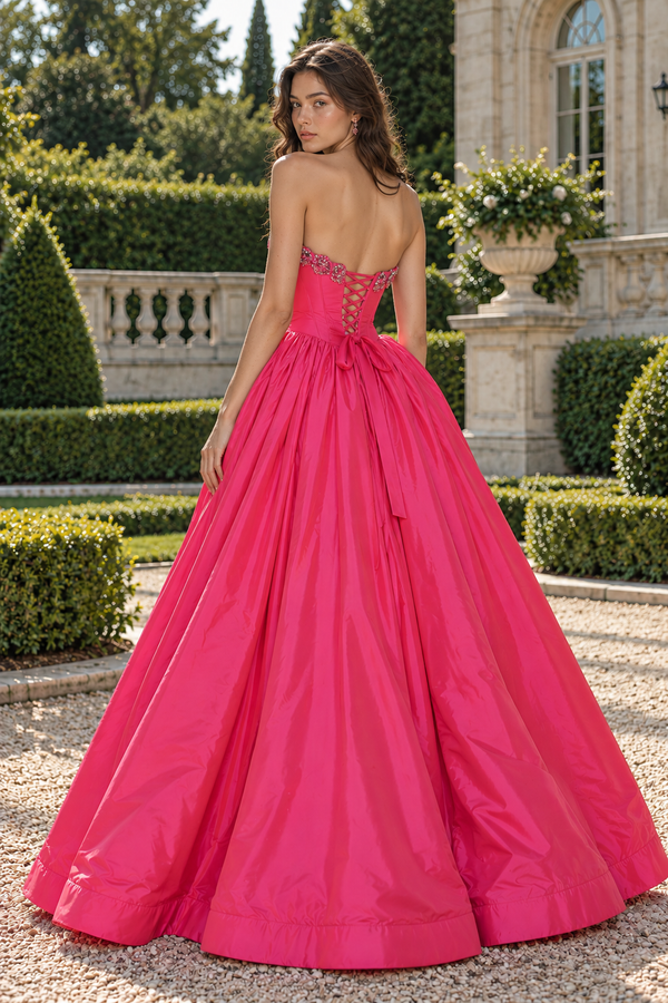 Fashion Satin A-Line Empire Beaded Strapless Corset Party Prom Dress