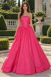 Fashion Satin A-Line Empire Beaded Strapless Corset Party Prom Dress