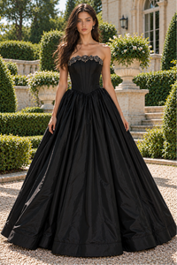 Fashion Satin A-Line Empire Beaded Strapless Corset Party Prom Dress