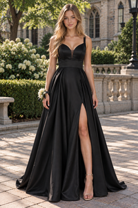 Fashion Satin A-Line Empire Beaded Straps Party Prom Dress With Bow