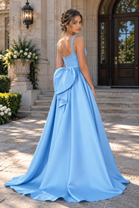Fashion Satin A-Line Empire Beaded Straps Party Prom Dress With Bow