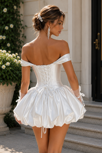 Fashion Satin A-Line Off-Shoulder Corset Mini Party Homecoming Dress